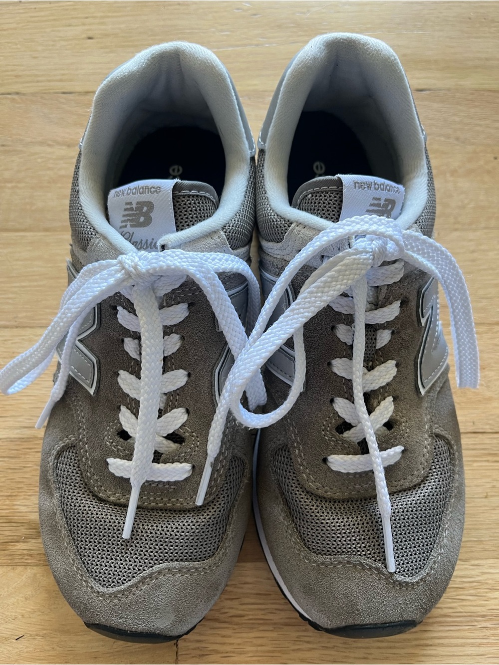 New Balance Women’s 574 Gray & White Lace-Up Sneakers